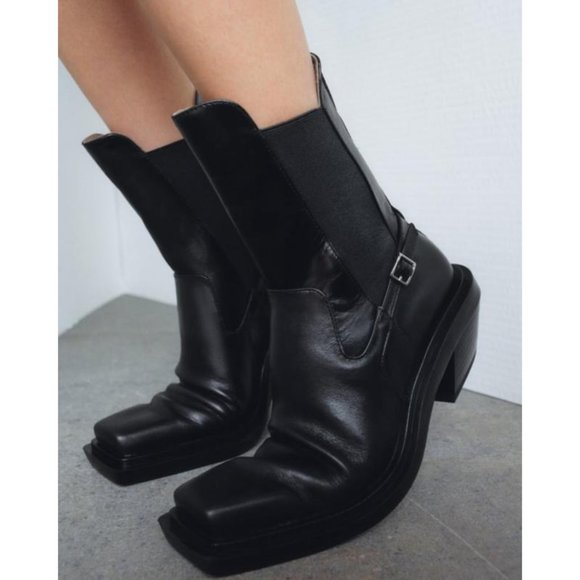 NWOT ZARA LEATHER SQUARE TOE  BOOTS Size  US7.5 EU38 - Picture 6 of 10